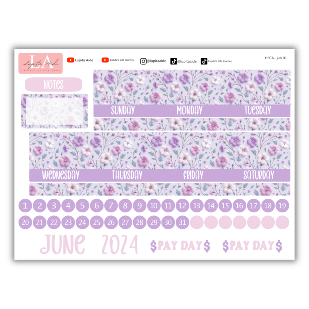 Lilac Bloom - Calendar Kit (Happy Planner) June