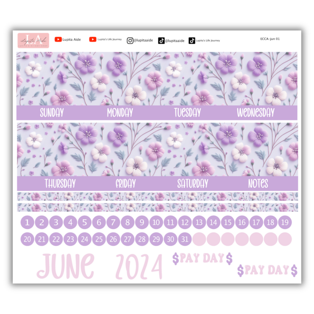 Lilac Bloom - Calendar Kit Erin Condren Planner / June
