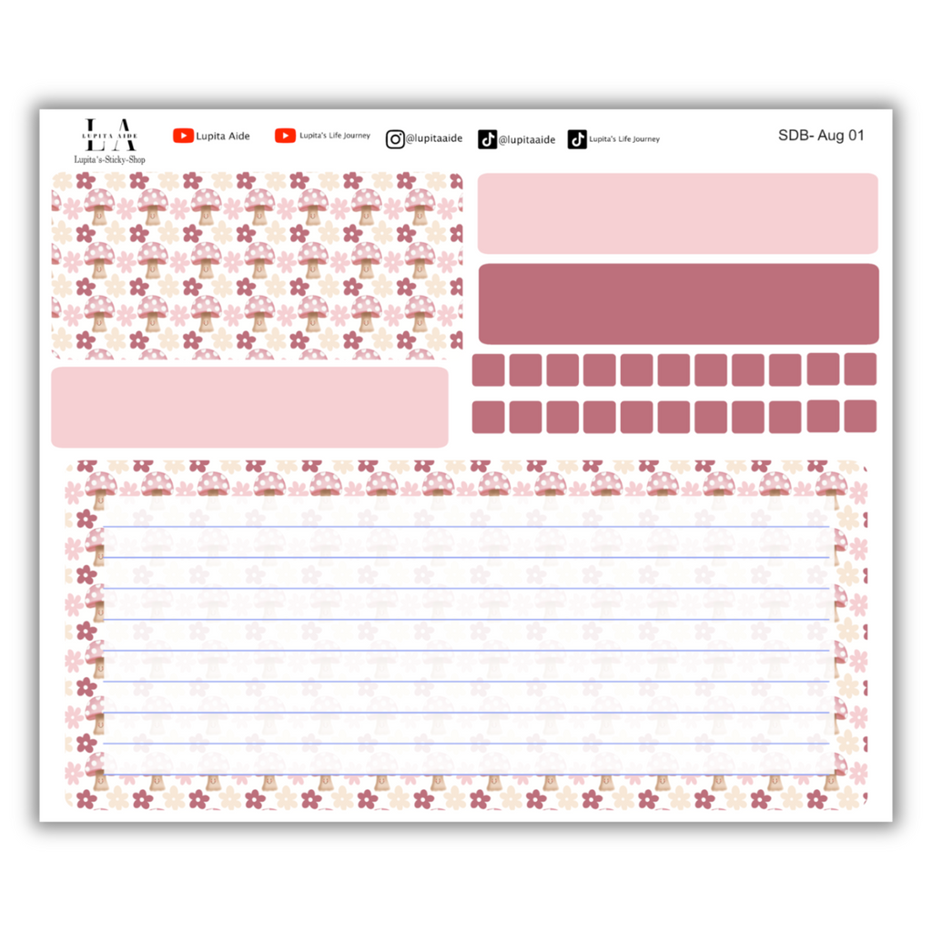 Mushroom - Erin Condren Life Planner Dash Board Kit August