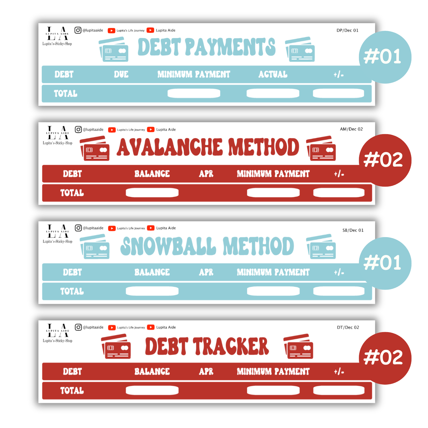Debt Tracker, Snowball Method, Avalanche Method, & Debt Payments (December)