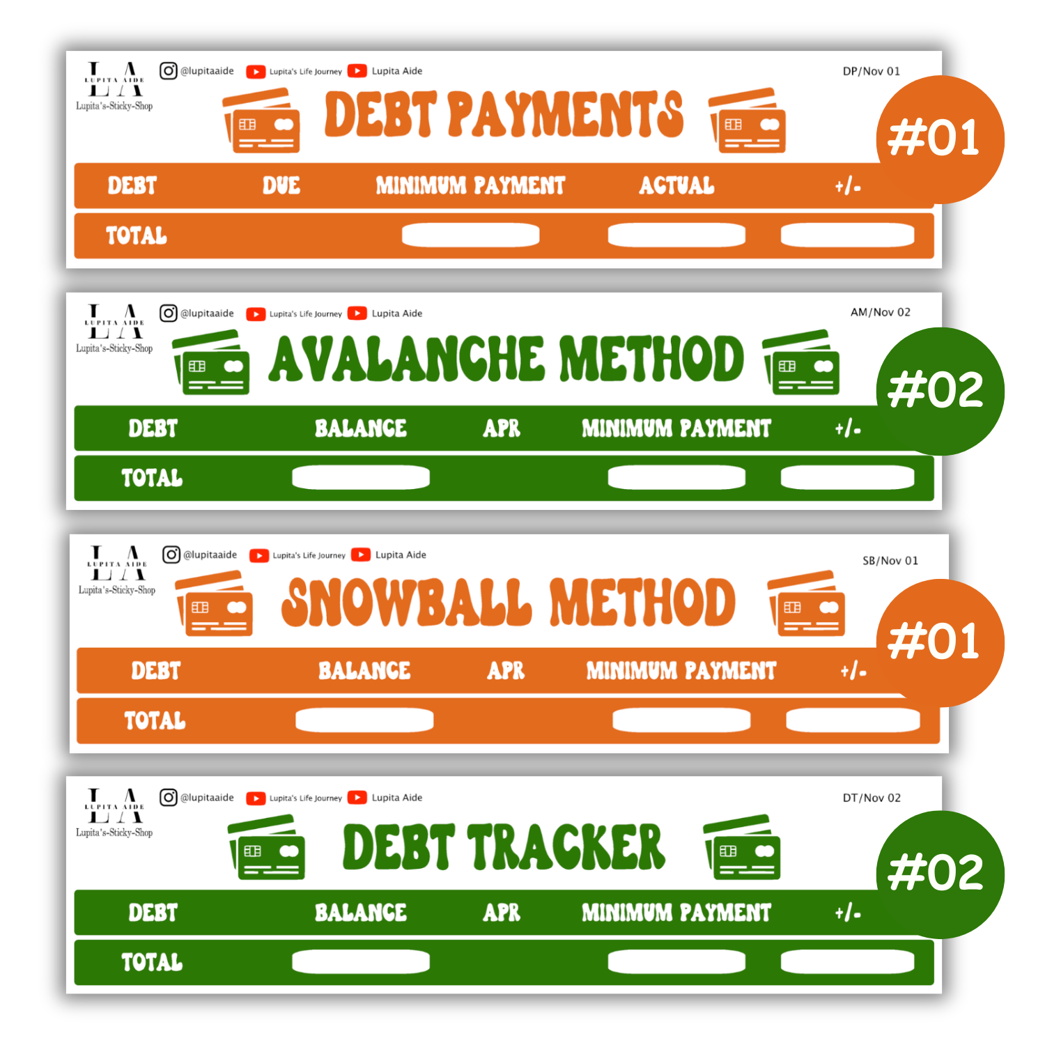 Debt Tracker, Snowball Method, Avalanche Method, & Debt Payments (November)
