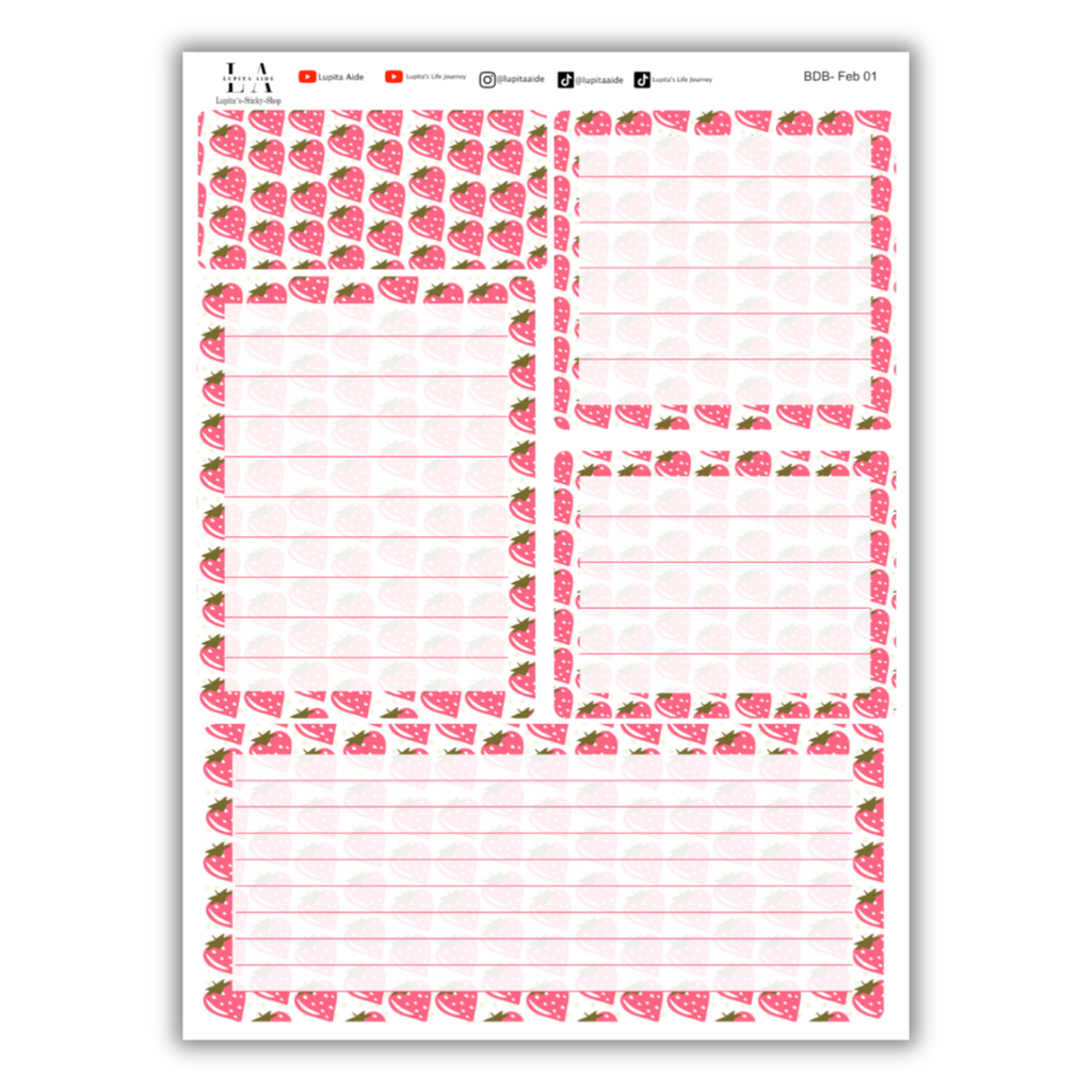 Strawberry- Erin Condren Life Planner Dash Board Kit February