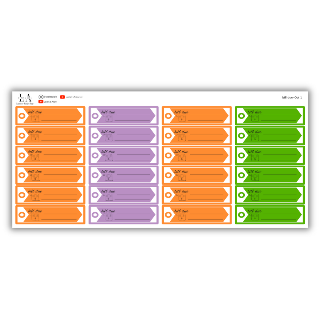 October Bill Due Stickers