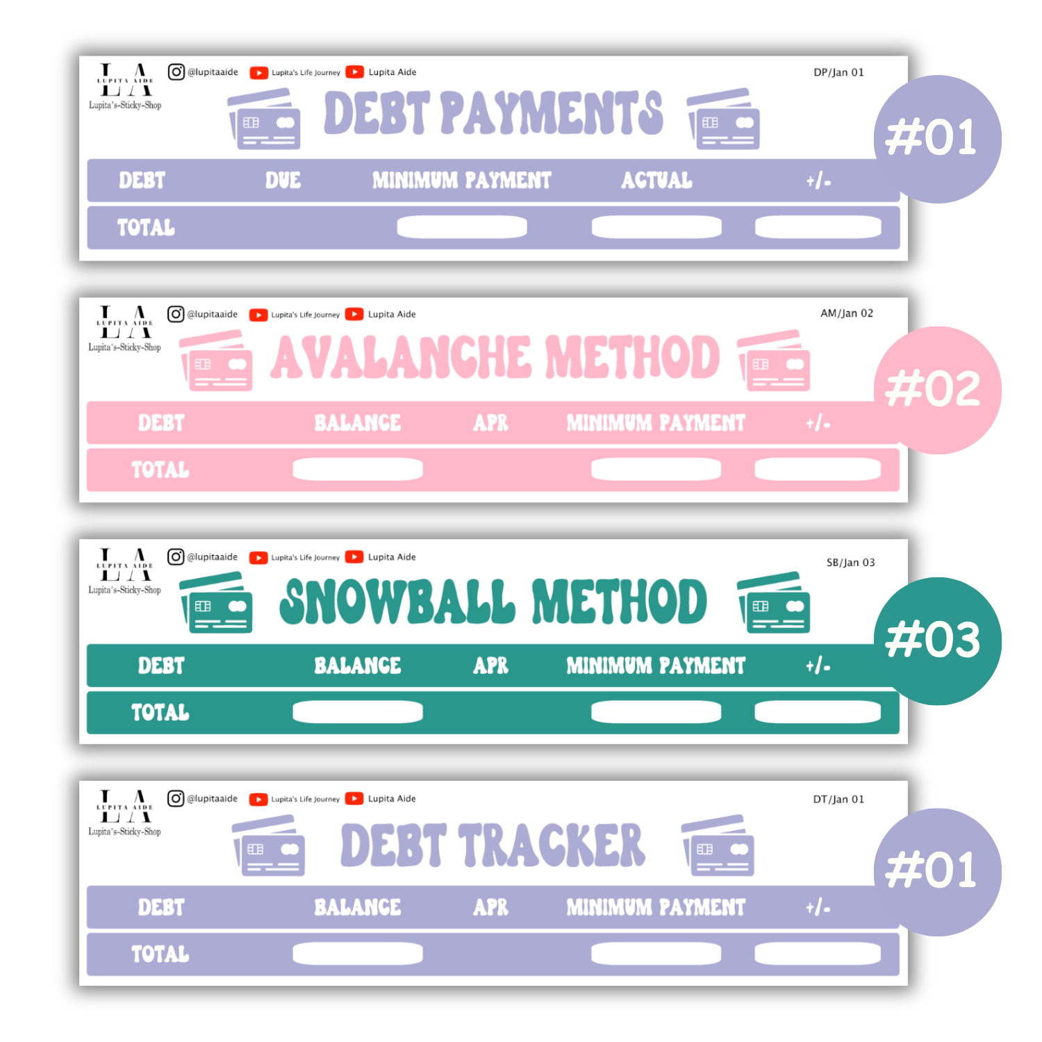 Debt Tracker, Snowball Method, Avalanche Method, & Debt Payments (January)