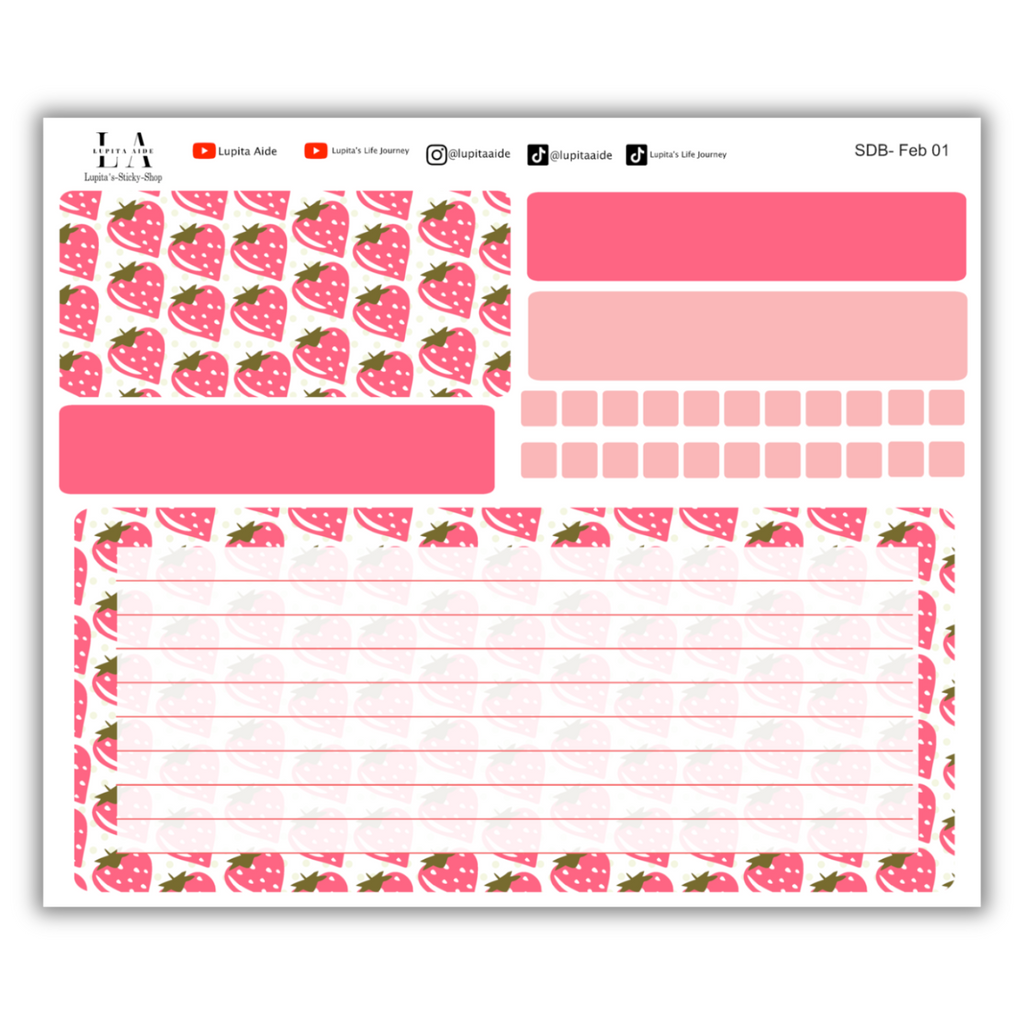 Strawberry - Erin Condren Life Planner Dash Board Kit February 2025