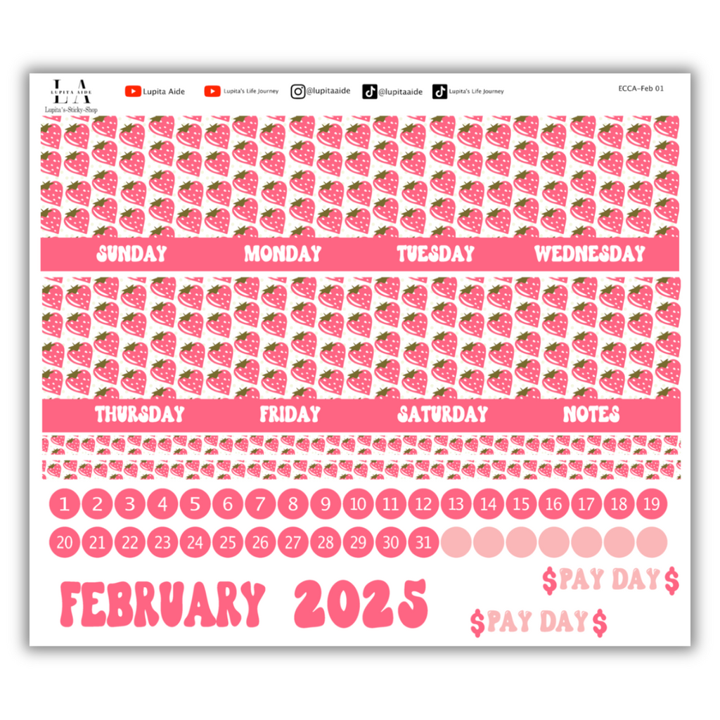 Strawberry - Calendar Kit Erin Condren Planner / February 2025