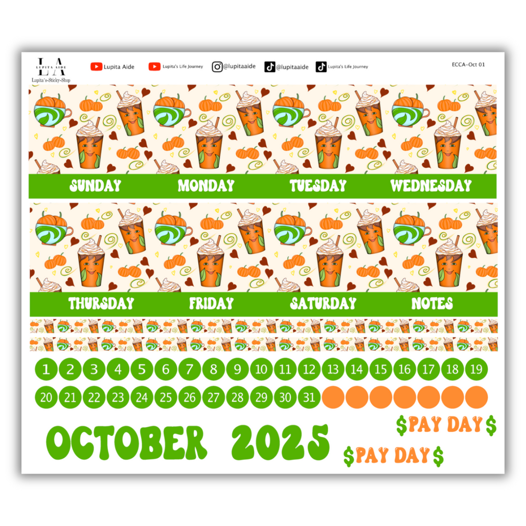 Pumpkin Spice - Calendar Kit Erin Condren Planner / October 2025