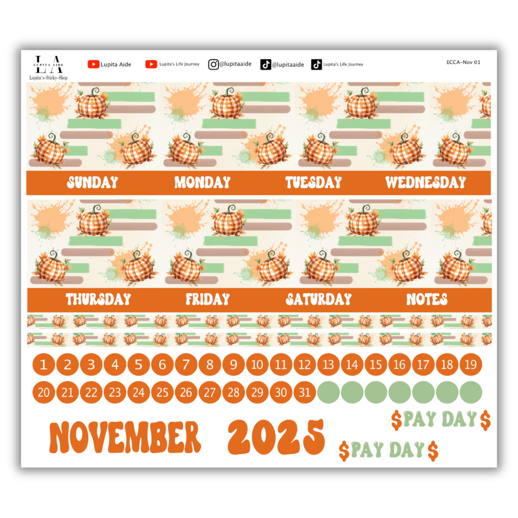 Pumpkin Splash - Calendar Kit Erin Condren Planner / November