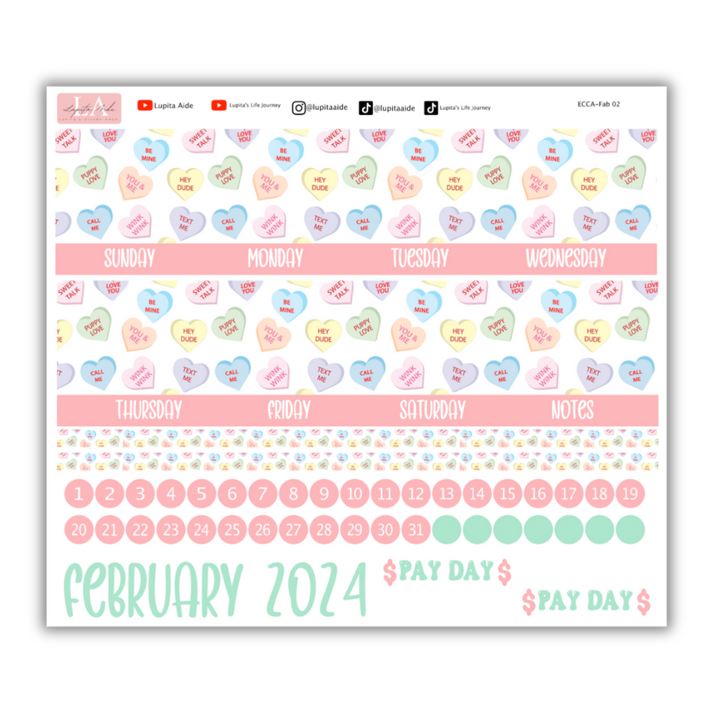 Heart Candy - Calendar Kit Erin Condren Planner / February