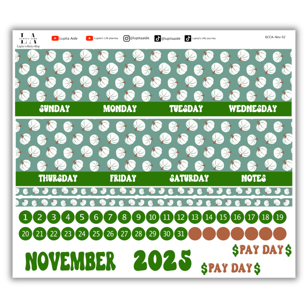 Pumpkin Fall - Calendar Kit Erin Condren Planner / November