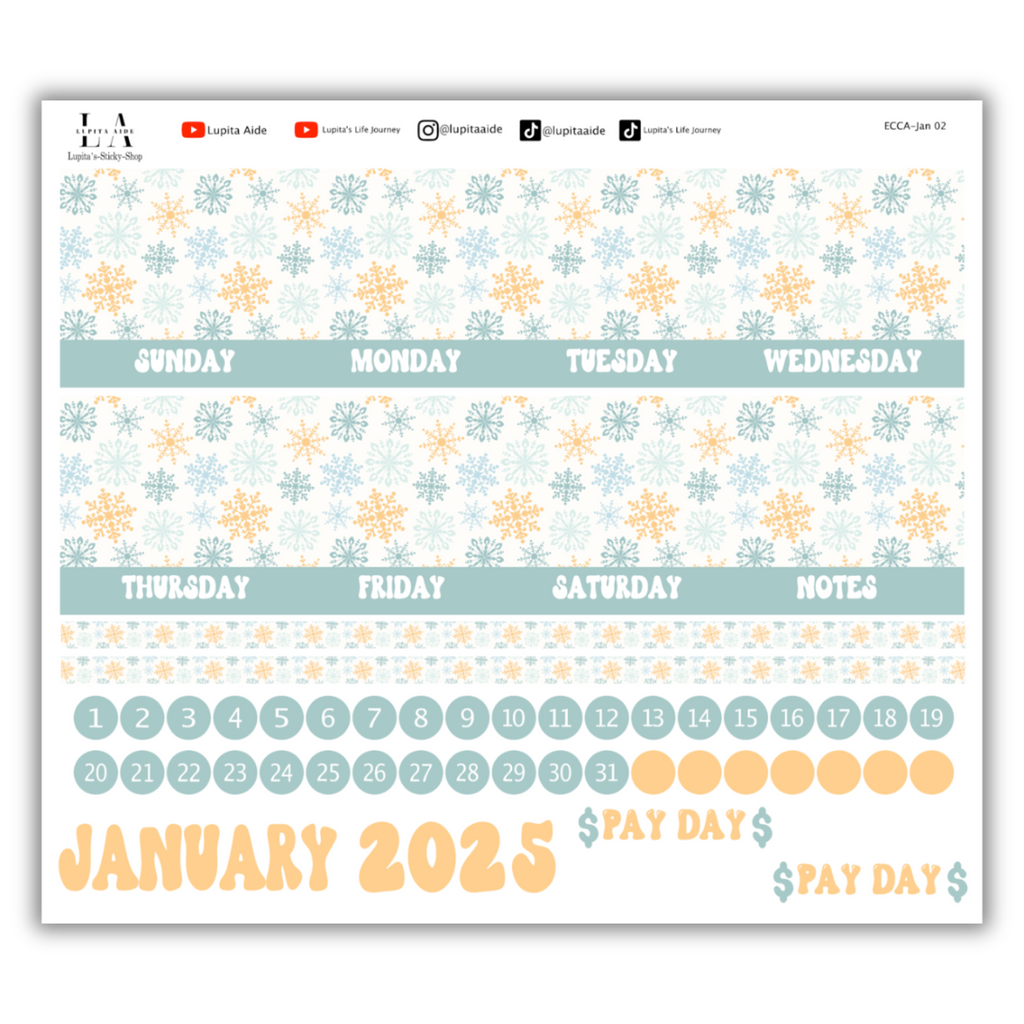 Snowflakes Season - Calendar Kit Erin Condren Planner / January 2025