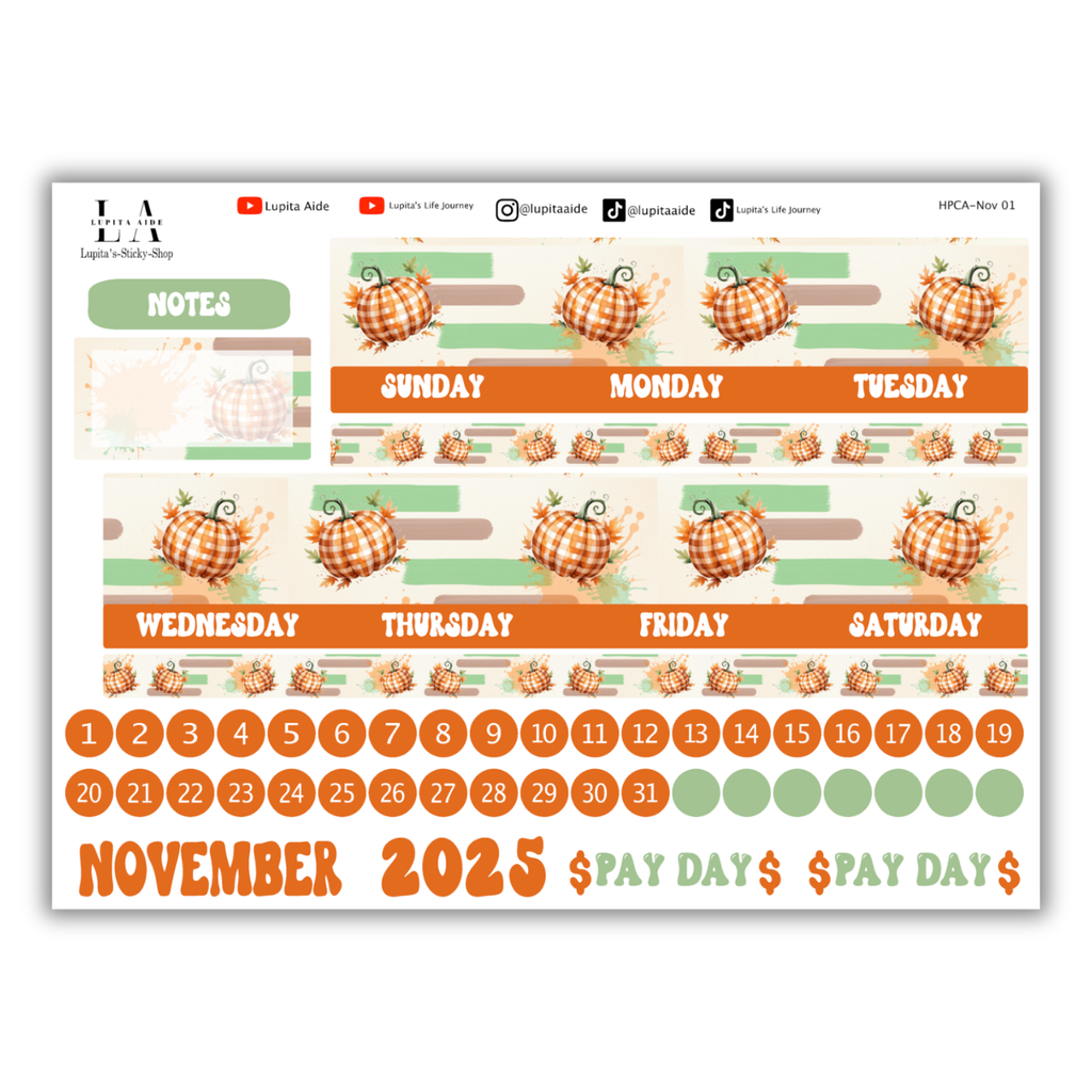 Pumpkin Splash - Happy Planner Calendar Kit November