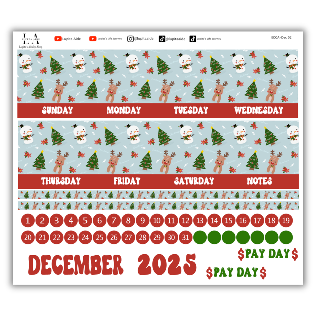 Deer Snowman - Calendar Kit Erin Condren Planner / December