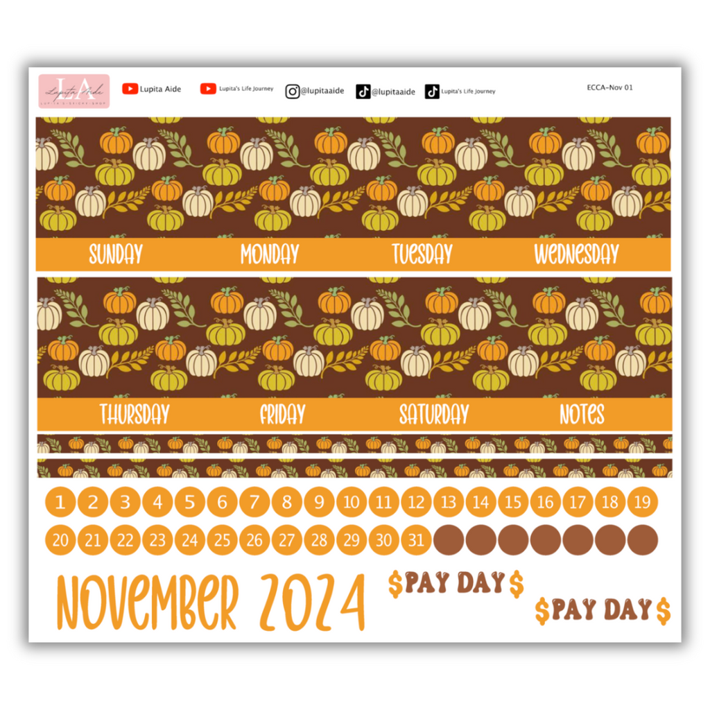 Fall-In Pumpkins - Calendar Kit Erin Condren Planner / November