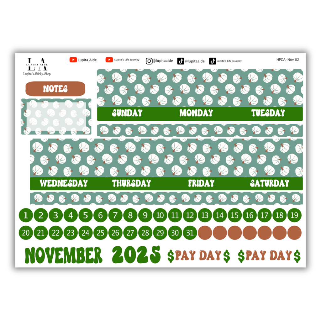 Pumpkin Fall - Happy Planner Calendar Kit November