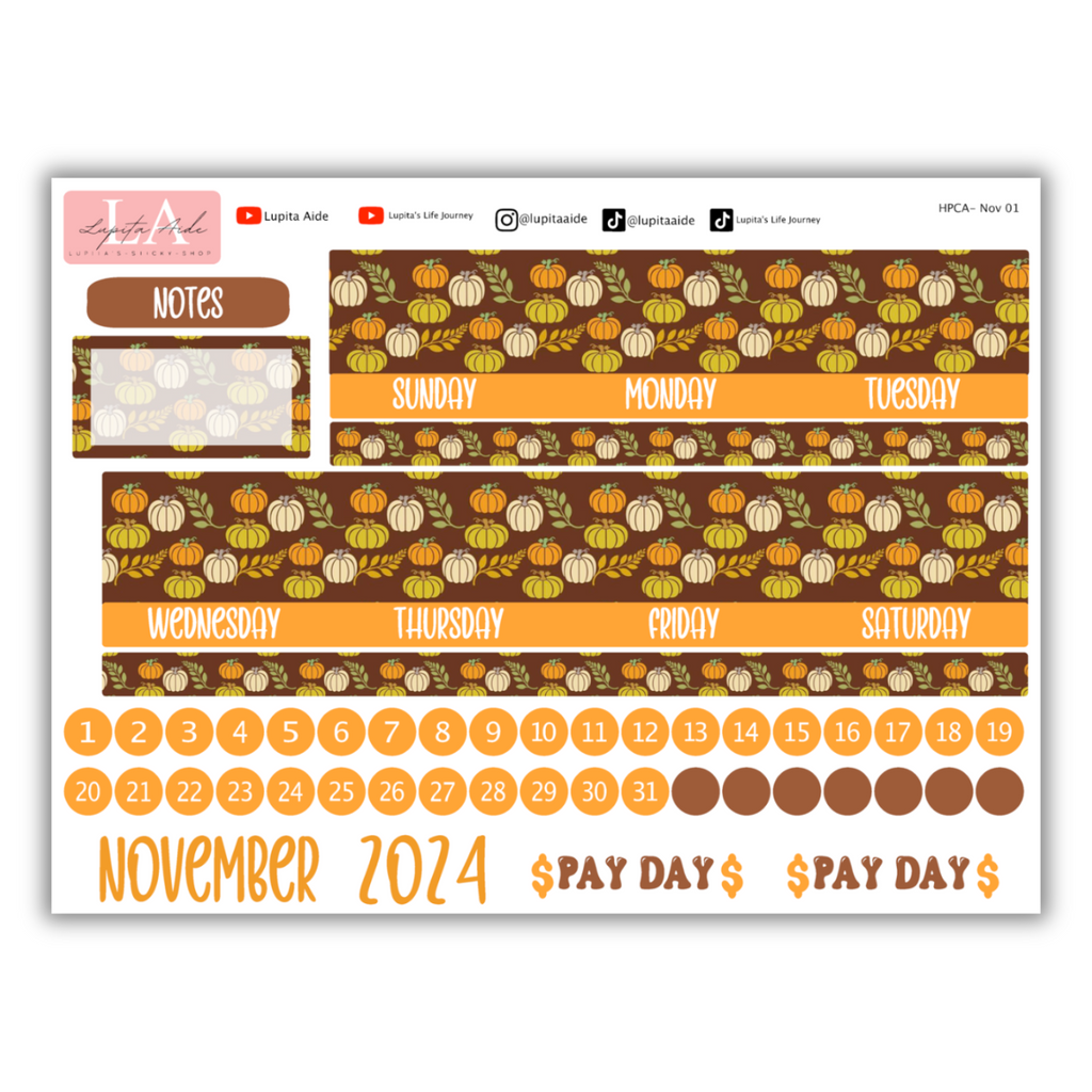 Fall-In Pumpkins - Calendar Kit (Happy Planner) November