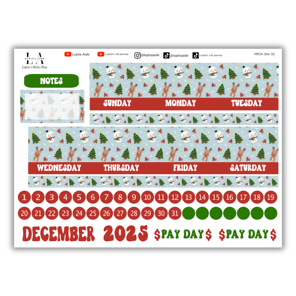 Deer Snowman - Happy Planner Calendar Kit December