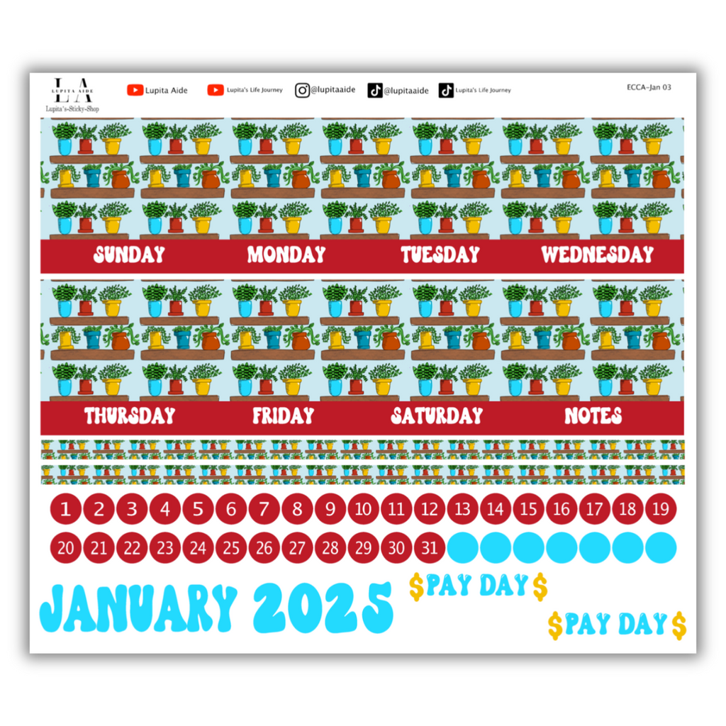 Plantitas - Calendar Kit Erin Condren Planner / January 2025