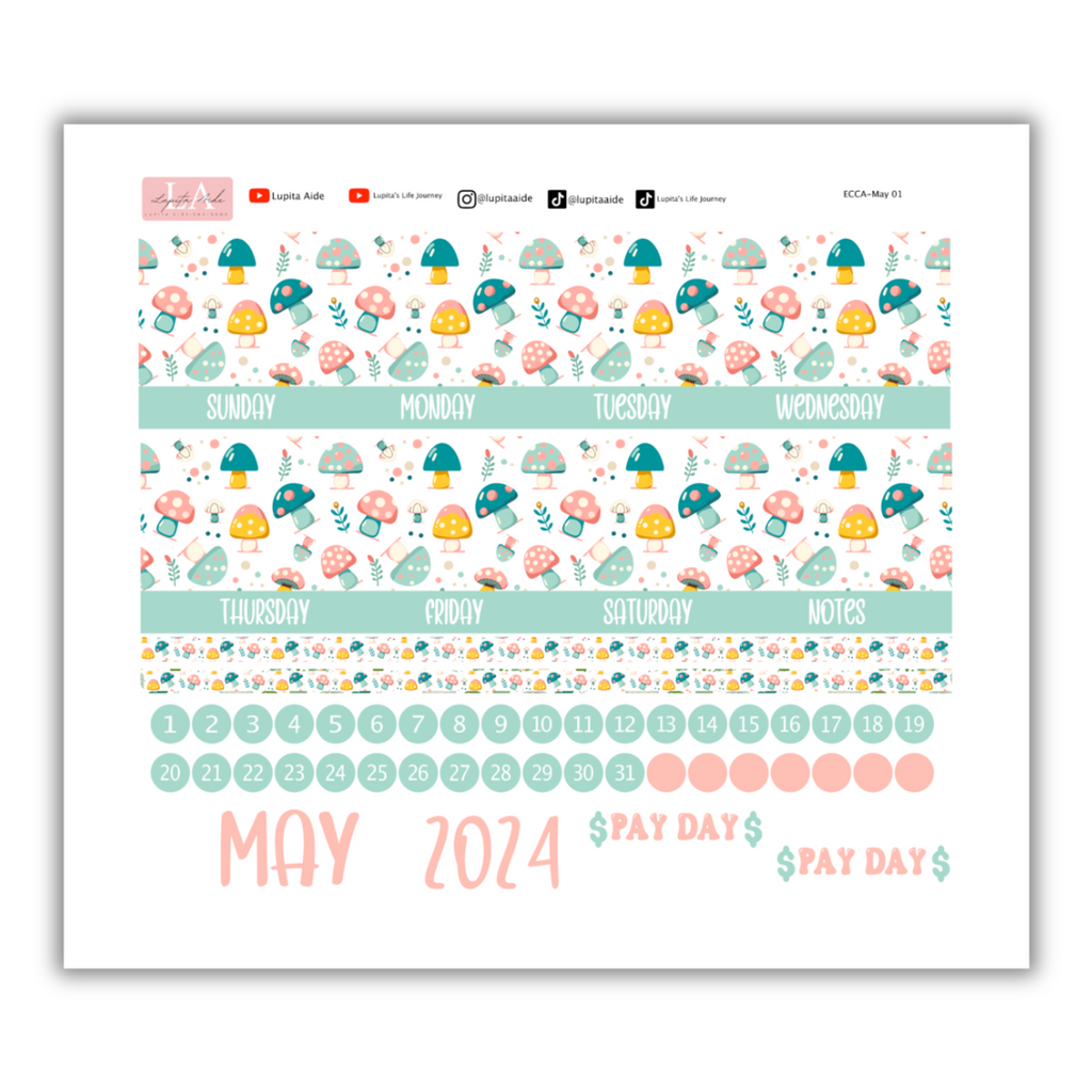 Mushroom Kingdom - Calendar Kit Erin Condren Planner / May