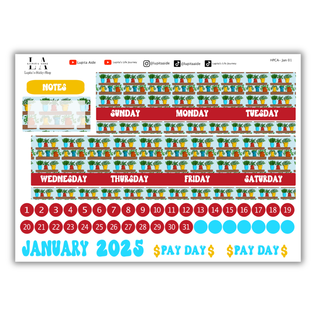 Plantitas - Happy Planner Calendar Kit January 2025