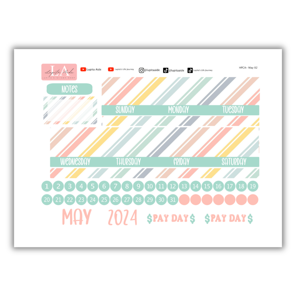 Bright Stripes - Calendar Kit (Happy Planner) May