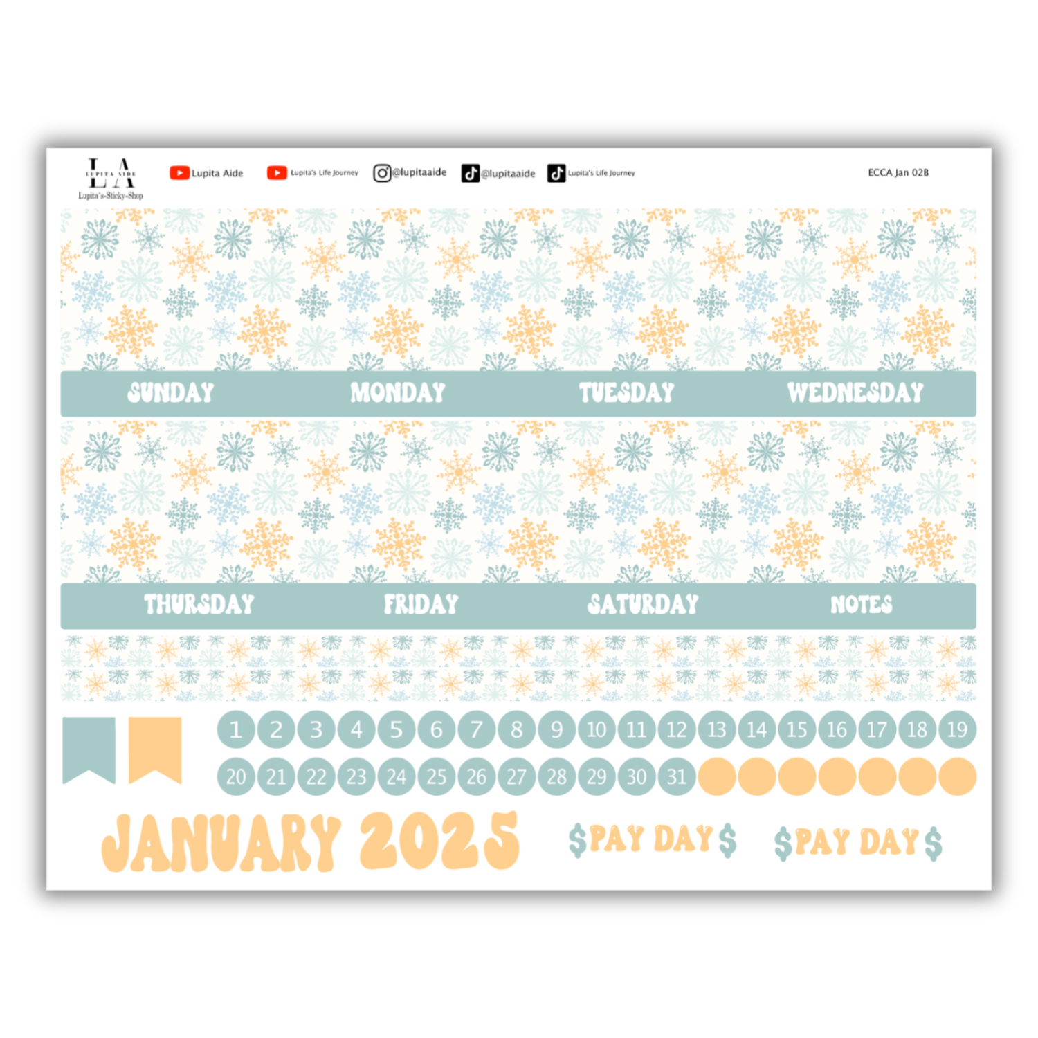 Snowflakes Season - Calendar Kit Erin Condren Planner / January 2025