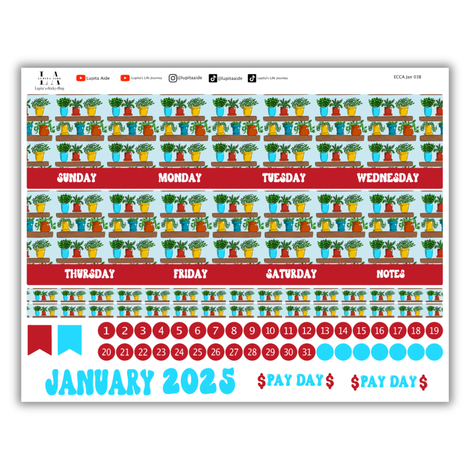 Plantitas - Calendar Kit Erin Condren Planner / January 2025