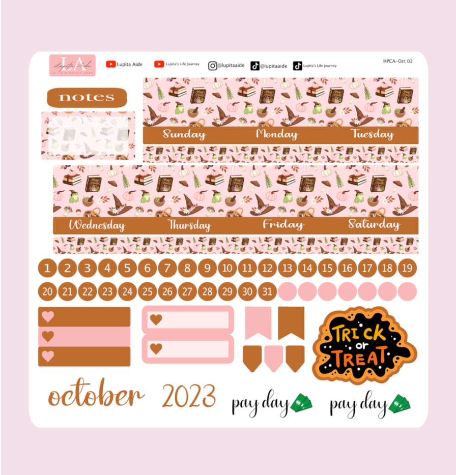Spooky Witch Books - Calendar Kit (Happy Planner) October